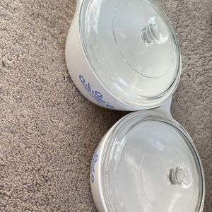 Vintage Corning Ware with Blue Floral Design - with glass tops